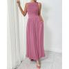 imageBTFBM Women 2025 Summer Sleeveless Ruched Maxi Dresses Boat Neck High Waist Wedding Guest Cocktail Tank Dress PocketsPink