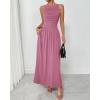 imageBTFBM Women 2025 Summer Sleeveless Ruched Maxi Dresses Boat Neck High Waist Wedding Guest Cocktail Tank Dress PocketsPink