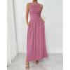 imageBTFBM Women 2025 Summer Sleeveless Ruched Maxi Dresses Boat Neck High Waist Wedding Guest Cocktail Tank Dress PocketsPink