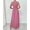 imageBTFBM Women 2025 Summer Sleeveless Ruched Maxi Dresses Boat Neck High Waist Wedding Guest Cocktail Tank Dress PocketsPink
