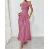 imageBTFBM Women 2025 Summer Sleeveless Ruched Maxi Dresses Boat Neck High Waist Wedding Guest Cocktail Tank Dress PocketsPink
