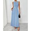 imageBTFBM Women 2025 Summer Sleeveless Ruched Maxi Dresses Boat Neck High Waist Wedding Guest Cocktail Tank Dress PocketsSky Blue