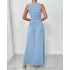 imageBTFBM Women 2025 Summer Sleeveless Ruched Maxi Dresses Boat Neck High Waist Wedding Guest Cocktail Tank Dress PocketsSky Blue
