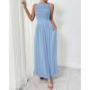 imageBTFBM Women 2025 Summer Sleeveless Ruched Maxi Dresses Boat Neck High Waist Wedding Guest Cocktail Tank Dress PocketsSky Blue