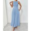 imageBTFBM Women 2025 Summer Sleeveless Ruched Maxi Dresses Boat Neck High Waist Wedding Guest Cocktail Tank Dress PocketsSky Blue