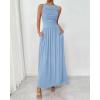 imageBTFBM Women 2025 Summer Sleeveless Ruched Maxi Dresses Boat Neck High Waist Wedding Guest Cocktail Tank Dress PocketsSky Blue
