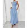 imageBTFBM Women 2025 Summer Sleeveless Ruched Maxi Dresses Boat Neck High Waist Wedding Guest Cocktail Tank Dress PocketsSky Blue