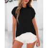 imageBTFBM Womens Dressy Casual Tops 2025 Summer Ruffle Neck Business Work Blouse Puff Short Sleeve Button Down ShirtsBlack