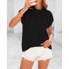 imageBTFBM Womens Dressy Casual Tops 2025 Summer Ruffle Neck Business Work Blouse Puff Short Sleeve Button Down ShirtsBlack