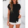 imageBTFBM Womens Dressy Casual Tops 2025 Summer Ruffle Neck Business Work Blouse Puff Short Sleeve Button Down ShirtsBlack