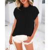 imageBTFBM Womens Dressy Casual Tops 2025 Summer Ruffle Neck Business Work Blouse Puff Short Sleeve Button Down ShirtsBlack