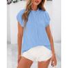 imageBTFBM Womens Dressy Casual Tops 2025 Summer Ruffle Neck Business Work Blouse Puff Short Sleeve Button Down ShirtsBlue