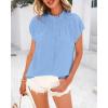 imageBTFBM Womens Dressy Casual Tops 2025 Summer Ruffle Neck Business Work Blouse Puff Short Sleeve Button Down ShirtsBlue