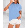 imageBTFBM Womens Dressy Casual Tops 2025 Summer Ruffle Neck Business Work Blouse Puff Short Sleeve Button Down ShirtsBlue