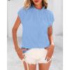 imageBTFBM Womens Dressy Casual Tops 2025 Summer Ruffle Neck Business Work Blouse Puff Short Sleeve Button Down ShirtsBlue