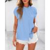 imageBTFBM Womens Dressy Casual Tops 2025 Summer Ruffle Neck Business Work Blouse Puff Short Sleeve Button Down ShirtsBlue