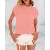 imageBTFBM Womens Dressy Casual Tops 2025 Summer Ruffle Neck Business Work Blouse Puff Short Sleeve Button Down ShirtsPink