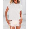 imageBTFBM Womens Dressy Casual Tops 2025 Summer Ruffle Neck Business Work Blouse Puff Short Sleeve Button Down ShirtsWhite