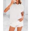 imageBTFBM Womens Dressy Casual Tops 2025 Summer Ruffle Neck Business Work Blouse Puff Short Sleeve Button Down ShirtsWhite