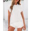 imageBTFBM Womens Dressy Casual Tops 2025 Summer Ruffle Neck Business Work Blouse Puff Short Sleeve Button Down ShirtsWhite