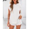 imageBTFBM Womens Dressy Casual Tops 2025 Summer Ruffle Neck Business Work Blouse Puff Short Sleeve Button Down ShirtsWhite