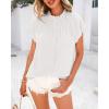 imageBTFBM Womens Dressy Casual Tops 2025 Summer Ruffle Neck Business Work Blouse Puff Short Sleeve Button Down ShirtsWhite