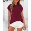 imageBTFBM Womens Dressy Casual Tops 2025 Summer Ruffle Neck Business Work Blouse Puff Short Sleeve Button Down ShirtsWine Red