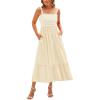 imageBTFBM Summer Maxi Dresses for Women 2025 Sleeveless Square Neck Smocked Flowy Long Beach Vacation Sundress with PocketBeige