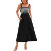 imageBTFBM Summer Maxi Dresses for Women 2025 Sleeveless Square Neck Smocked Flowy Long Beach Vacation Sundress with PocketBlack