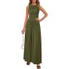 imageBTFBM Women 2025 Summer Sleeveless Ruched Maxi Dresses Boat Neck High Waist Wedding Guest Cocktail Tank Dress PocketsArmy Green