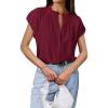 imageBTFBM Womens Dressy Casual Tops 2025 Summer Ruffle Neck Business Work Blouse Puff Short Sleeve Button Down ShirtsWine Red