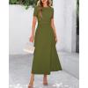 imageBTFBM 2025 Womens Summer 2 Piece Outfits Short Sleeve Crewneck Ruched Slim Fit Tops Flowy Knit Maxi Skirt SetsArmy Green