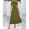 imageBTFBM 2025 Womens Summer 2 Piece Outfits Short Sleeve Crewneck Ruched Slim Fit Tops Flowy Knit Maxi Skirt SetsArmy Green