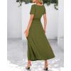 imageBTFBM 2025 Womens Summer 2 Piece Outfits Short Sleeve Crewneck Ruched Slim Fit Tops Flowy Knit Maxi Skirt SetsArmy Green