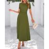 imageBTFBM 2025 Womens Summer 2 Piece Outfits Short Sleeve Crewneck Ruched Slim Fit Tops Flowy Knit Maxi Skirt SetsArmy Green