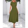 imageBTFBM 2025 Womens Summer 2 Piece Outfits Short Sleeve Crewneck Ruched Slim Fit Tops Flowy Knit Maxi Skirt SetsArmy Green