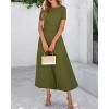 imageBTFBM 2025 Womens Summer 2 Piece Outfits Short Sleeve Crewneck Ruched Slim Fit Tops Flowy Knit Maxi Skirt SetsArmy Green