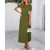 imageBTFBM 2025 Womens Summer 2 Piece Outfits Short Sleeve Crewneck Ruched Slim Fit Tops Flowy Knit Maxi Skirt SetsArmy Green