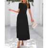 imageBTFBM 2025 Womens Summer 2 Piece Outfits Short Sleeve Crewneck Ruched Slim Fit Tops Flowy Knit Maxi Skirt SetsBlack