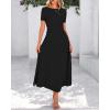 imageBTFBM 2025 Womens Summer 2 Piece Outfits Short Sleeve Crewneck Ruched Slim Fit Tops Flowy Knit Maxi Skirt SetsBlack