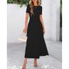 imageBTFBM 2025 Womens Summer 2 Piece Outfits Short Sleeve Crewneck Ruched Slim Fit Tops Flowy Knit Maxi Skirt SetsBlack