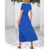 imageBTFBM 2025 Womens Summer 2 Piece Outfits Short Sleeve Crewneck Ruched Slim Fit Tops Flowy Knit Maxi Skirt SetsBlue