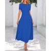 imageBTFBM 2025 Womens Summer 2 Piece Outfits Short Sleeve Crewneck Ruched Slim Fit Tops Flowy Knit Maxi Skirt SetsBlue
