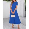 imageBTFBM 2025 Womens Summer 2 Piece Outfits Short Sleeve Crewneck Ruched Slim Fit Tops Flowy Knit Maxi Skirt SetsBlue