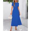 imageBTFBM 2025 Womens Summer 2 Piece Outfits Short Sleeve Crewneck Ruched Slim Fit Tops Flowy Knit Maxi Skirt SetsBlue
