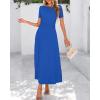imageBTFBM 2025 Womens Summer 2 Piece Outfits Short Sleeve Crewneck Ruched Slim Fit Tops Flowy Knit Maxi Skirt SetsBlue