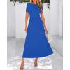 imageBTFBM 2025 Womens Summer 2 Piece Outfits Short Sleeve Crewneck Ruched Slim Fit Tops Flowy Knit Maxi Skirt SetsBlue
