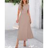 imageBTFBM 2025 Womens Summer 2 Piece Outfits Short Sleeve Crewneck Ruched Slim Fit Tops Flowy Knit Maxi Skirt SetsKhaki