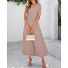 imageBTFBM 2025 Womens Summer 2 Piece Outfits Short Sleeve Crewneck Ruched Slim Fit Tops Flowy Knit Maxi Skirt SetsKhaki