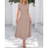 imageBTFBM 2025 Womens Summer 2 Piece Outfits Short Sleeve Crewneck Ruched Slim Fit Tops Flowy Knit Maxi Skirt SetsKhaki